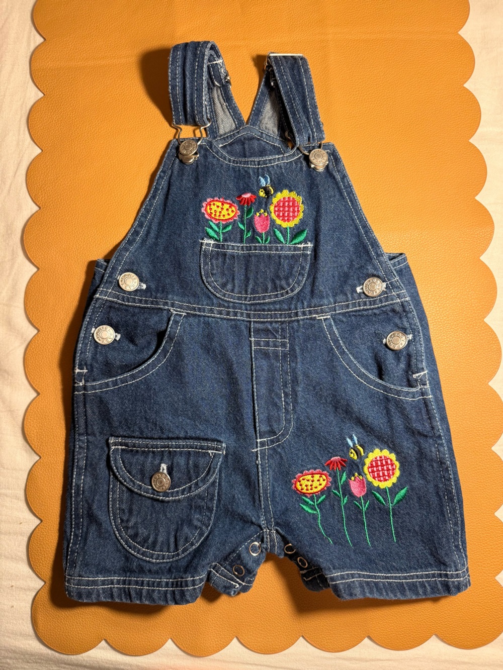 Vintage Y2K Denim floral & bee Embroidered Kids Overalls 18m